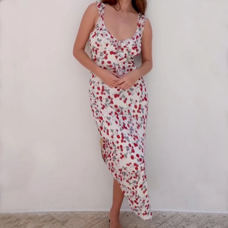 WhereMery Backless Floral Dress