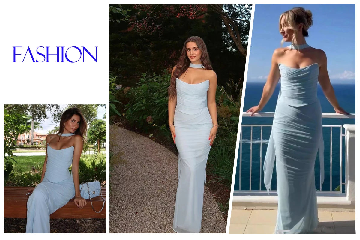 Women’s 2-Piece Set – Lace-Up Crop Top & Maxi Skirt