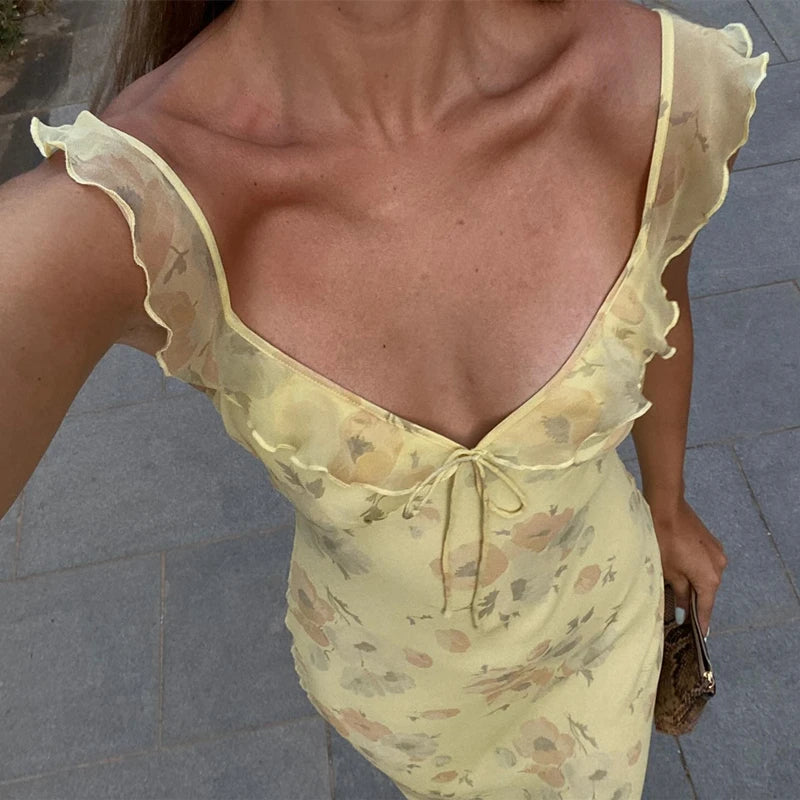 WhereMery Backless Floral Dress