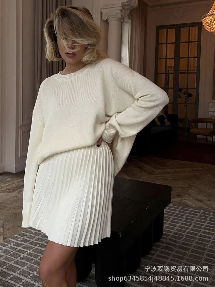 Solid Color Knit Set – Sweater & Mini Skirt