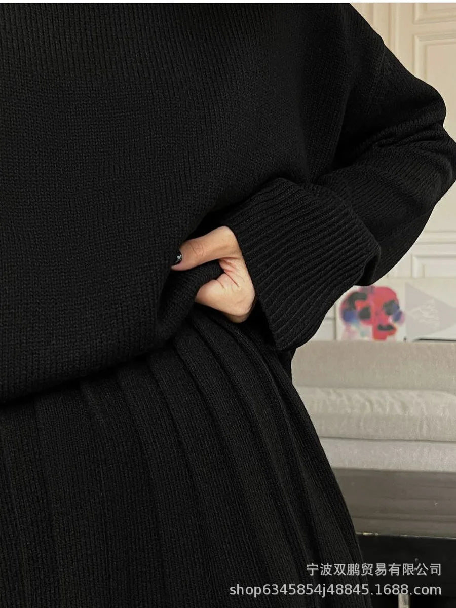 Solid Color Knit Set – Sweater & Mini Skirt