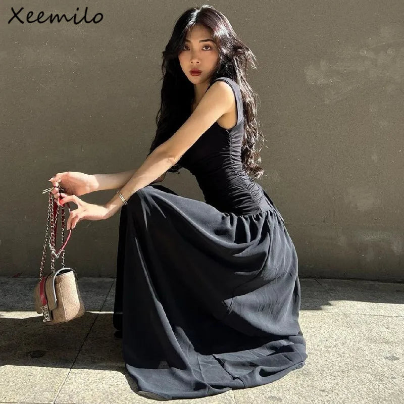 Ruched Bodycon Maxi Dress – Y2K Style