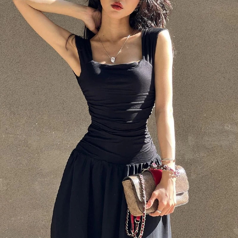 Ruched Bodycon Maxi Dress – Y2K Style