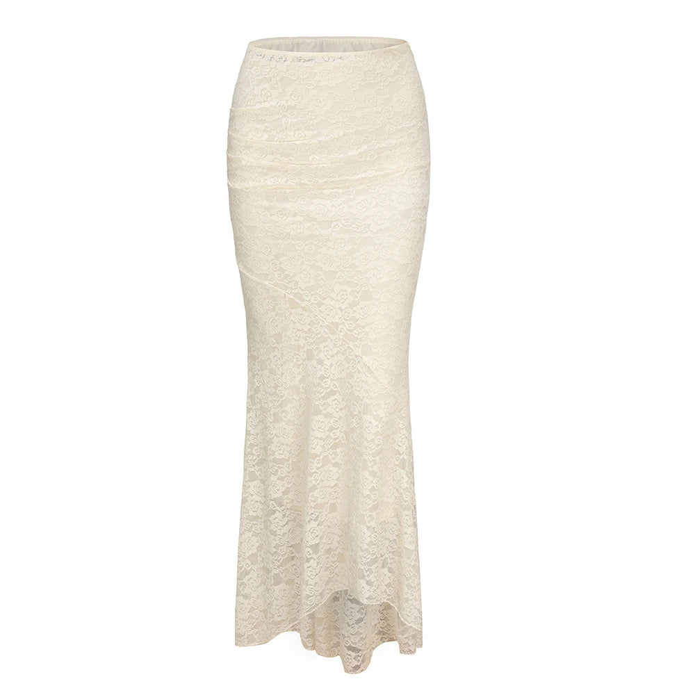 Women’s 2-Piece Set – Lace-Up Crop Top & Maxi Skirt