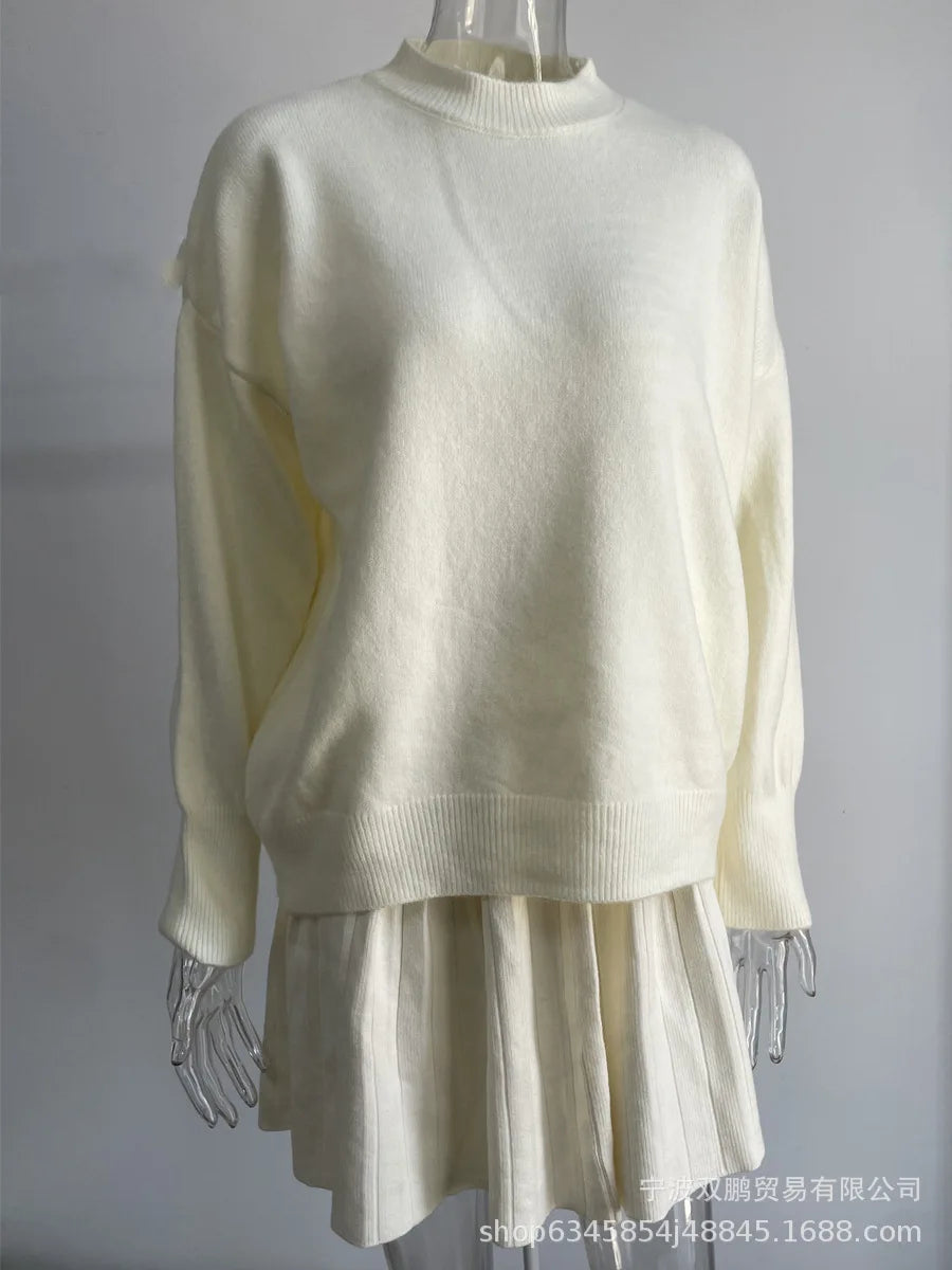 Solid Color Knit Set – Sweater & Mini Skirt