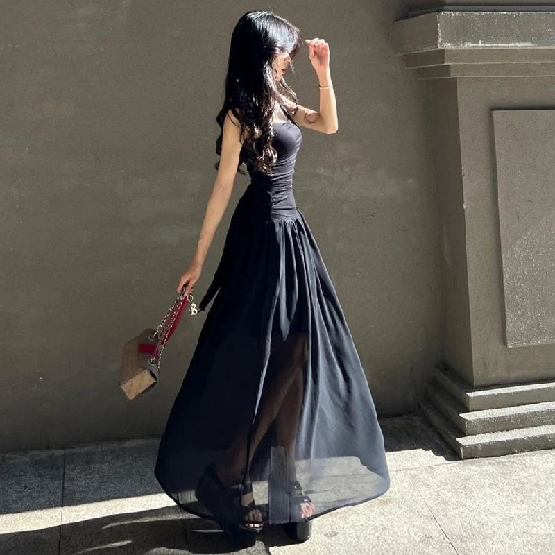 Ruched Bodycon Maxi Dress – Y2K Style