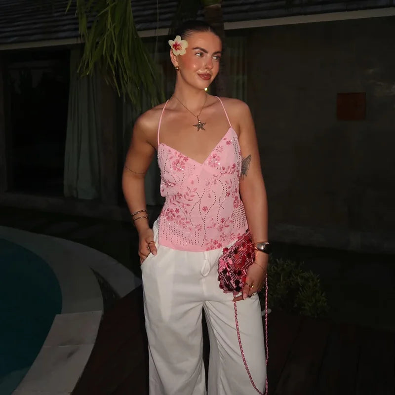 Sequin Backless Sleeveless Top – Summer Party