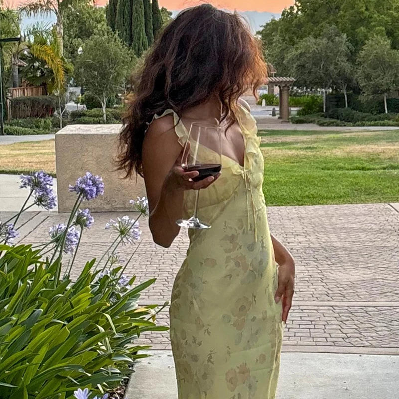 WhereMery Backless Floral Dress
